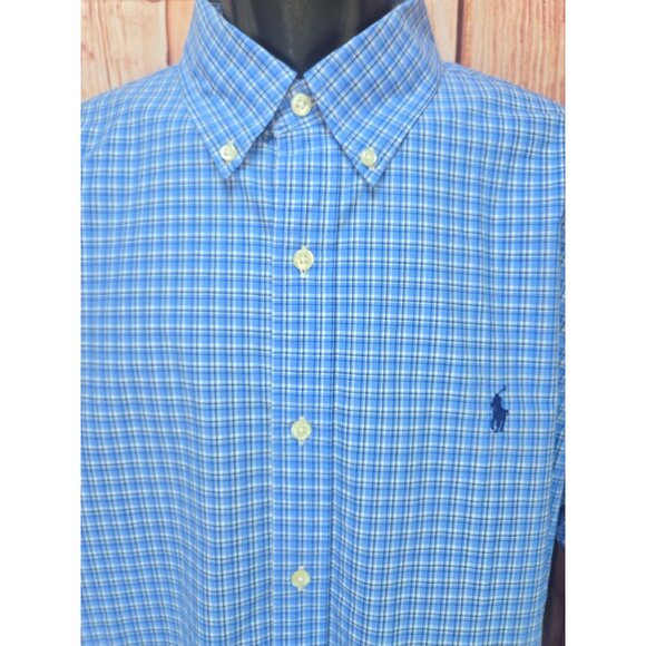 Ralph Lauren Mens Classic Fit Blue Plaid Dress Shirt XL - Picture 3 of 8